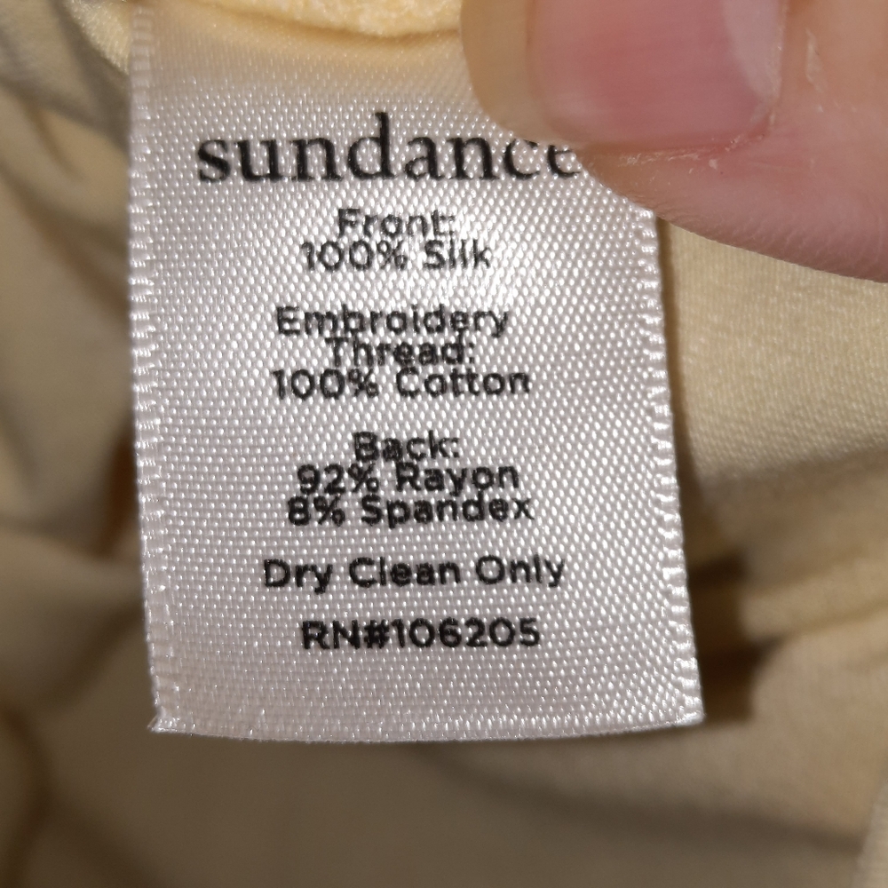 SUNDANCE Embroidered Pleat V-Neck Tee Buttercup Silk Cotton Butter Yellow M 6 8 - Picture 7 of 8